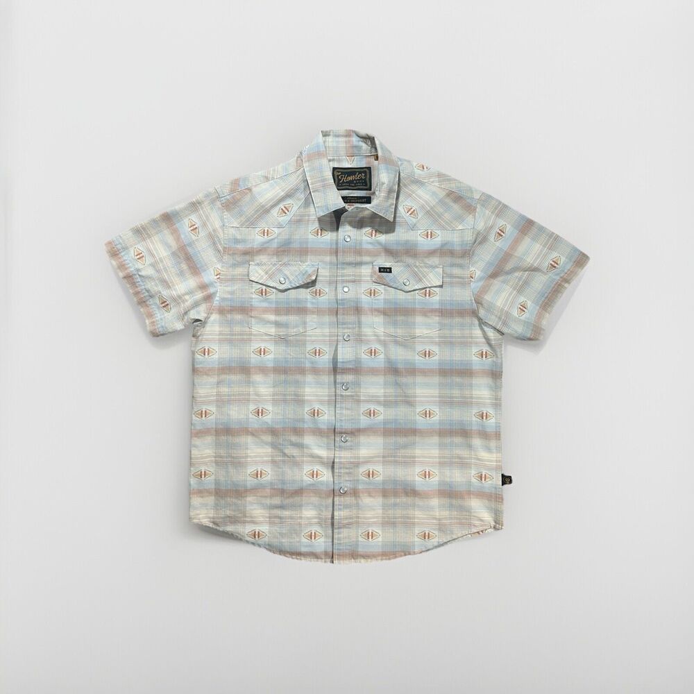 Howler Brothers H Bar B Pearl Snap Shirt Men's Size M Elliot Plaid Cream Aztec